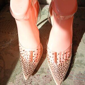 Elegant Transparent Pink Studded Women's Shoes